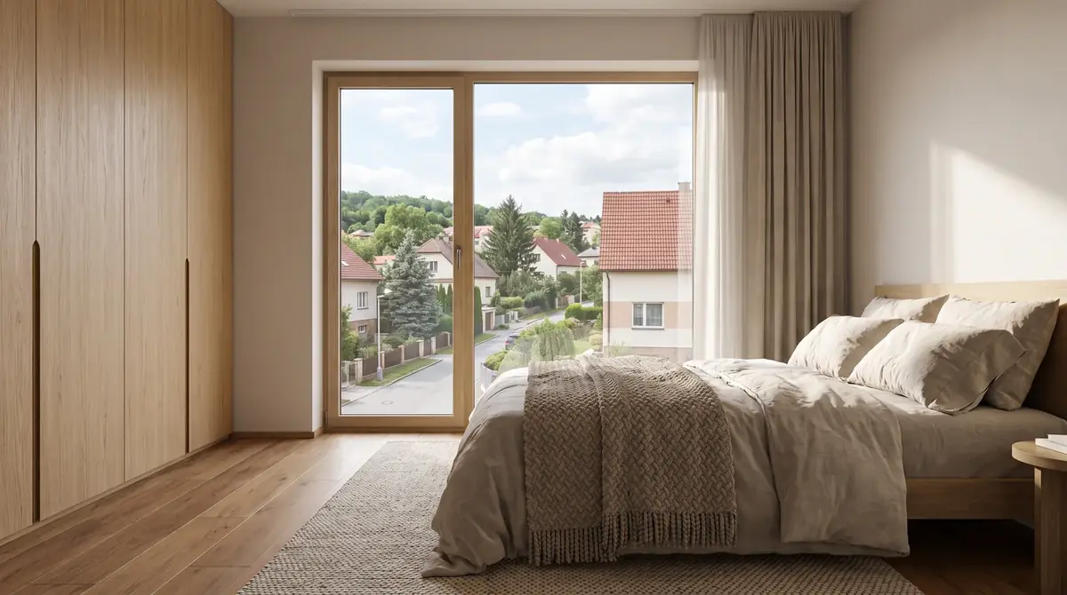 Vizualizace interiéru – světlá ložnice